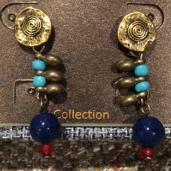 TRESKA Modern Abstract Metallic Multicolor Drop Dangle Earrings NWT - Picture 2 of 3